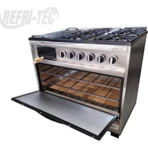 #309_Cocina Industrial Refritec; 4 Hornallas + Plancha y Carlitera; Puerta ciega; Multigas; 87(frente)x60x86 cm
