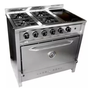#310_Cocina Industrial Gastroequip; 4 Hornallas + Plancha; Puerta ciega; Multigas; 90(frente)x85x60 cm