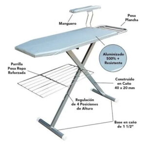 #3904_Tabla De Planchar Tela Metalizada Caño Aluminizado Hogar; 112x36 cm; 5 regulaciones de altura; Altura 92 cm